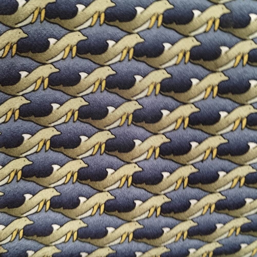 Ties To Nature Men's Imported Silk Dolphin Print Hand Sewn Blue & Gray Neck Tie